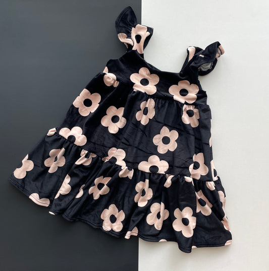 Black Daisy Velvet Dress