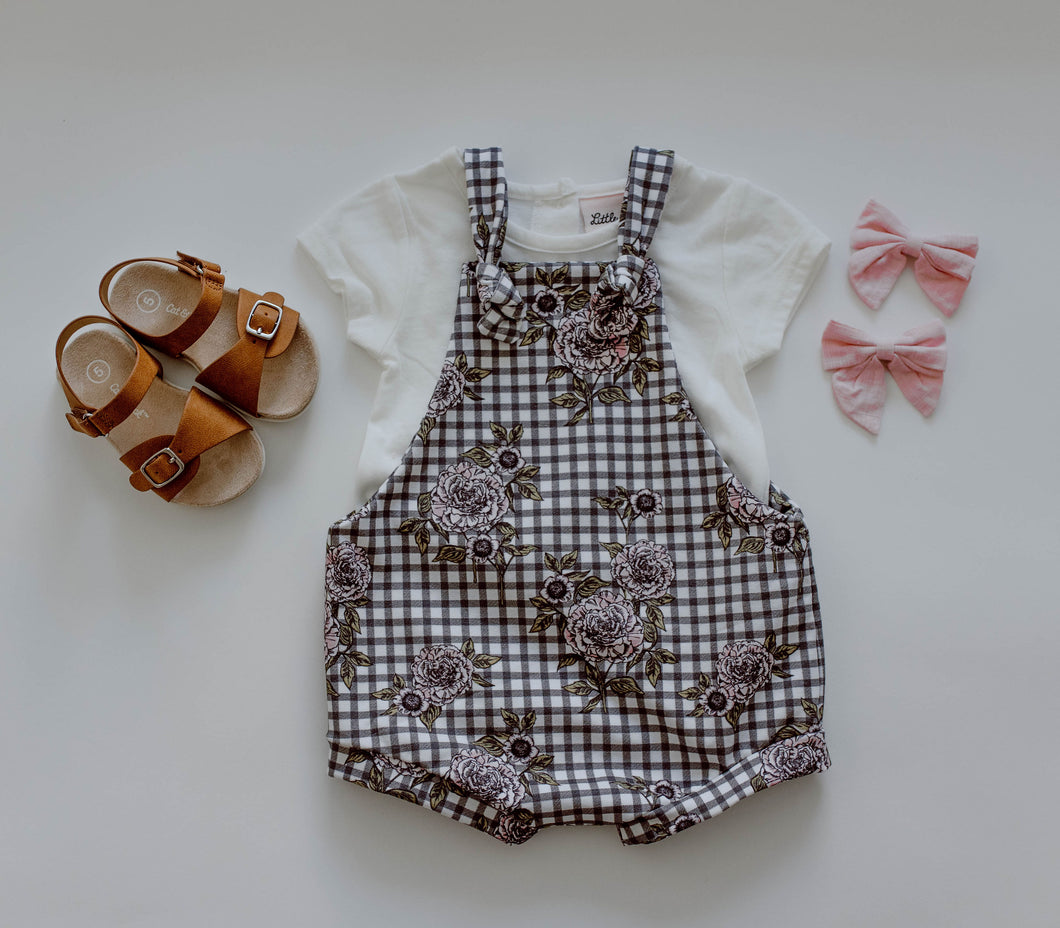 Floral Checks Shortie Overalls