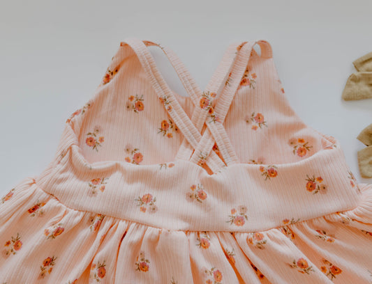 Peach Rib Floral Ruffle Dress