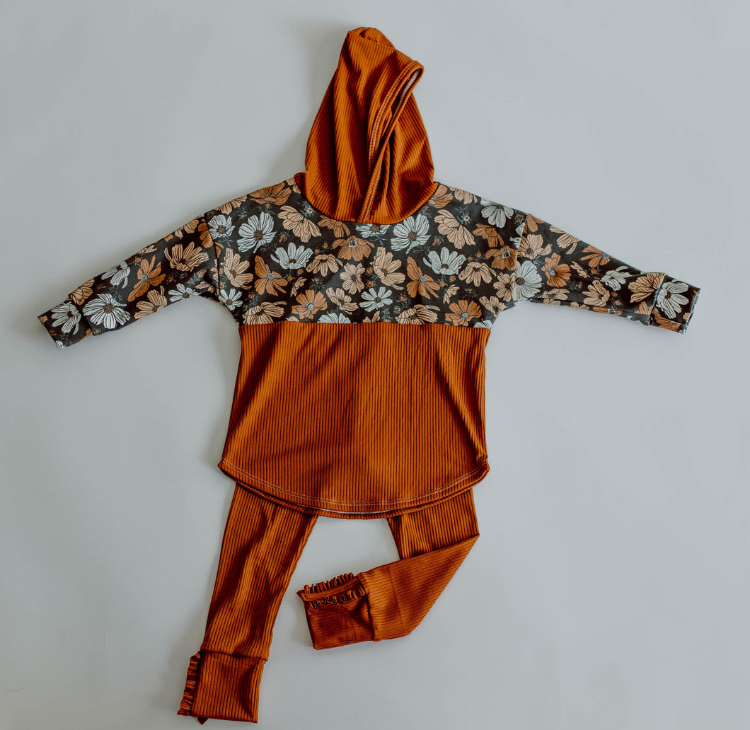 Rust Rib Floral Hoodie